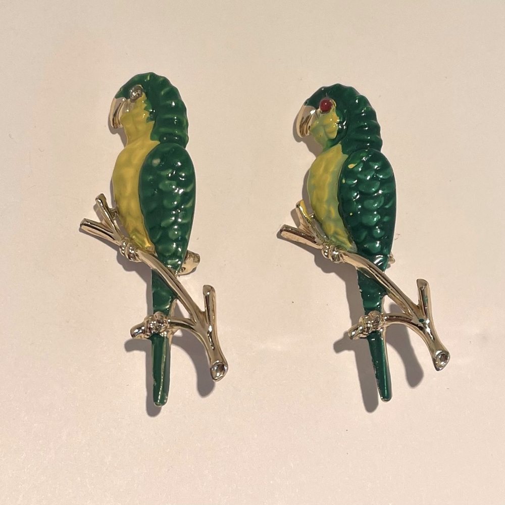 Gold tone enamel parrots